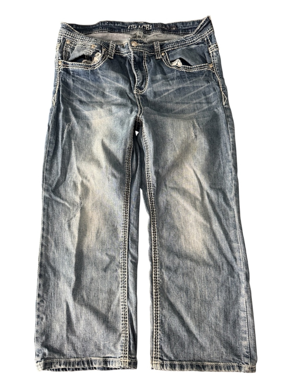 Grace in LA Women's Light Blue Washed Straight-p-capri